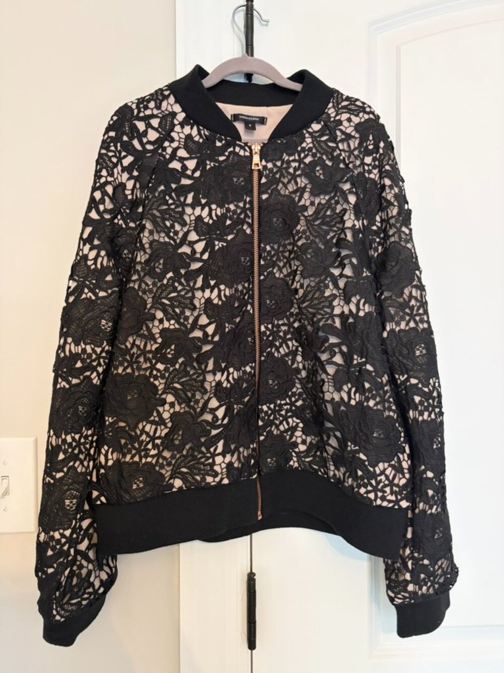 Stella & Dot Downtown Floral Lace Bomber Jacket | Size S | Black & Nude